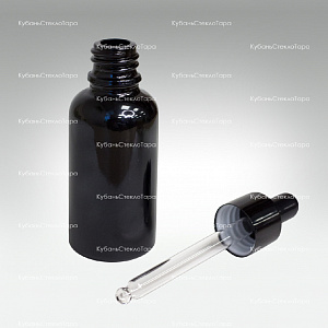 Флакон для капель 0,030 л (18) черное стекло крышка полимерная черная с пипеткой оптом и по оптовым ценам в Самаре